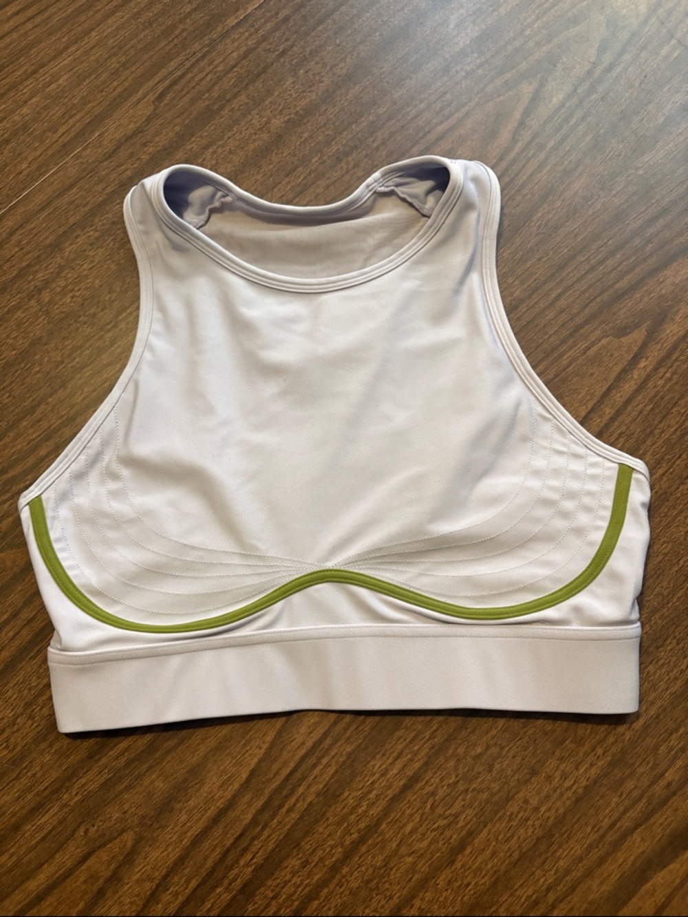 Fabletics XL Blare High Neck Lilac Sports Bra with Green Trim